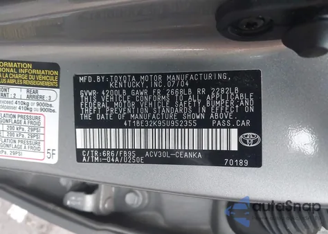2005 Toyota Camry Le from USA, damaged, VIN 4T1BE32K95U952355